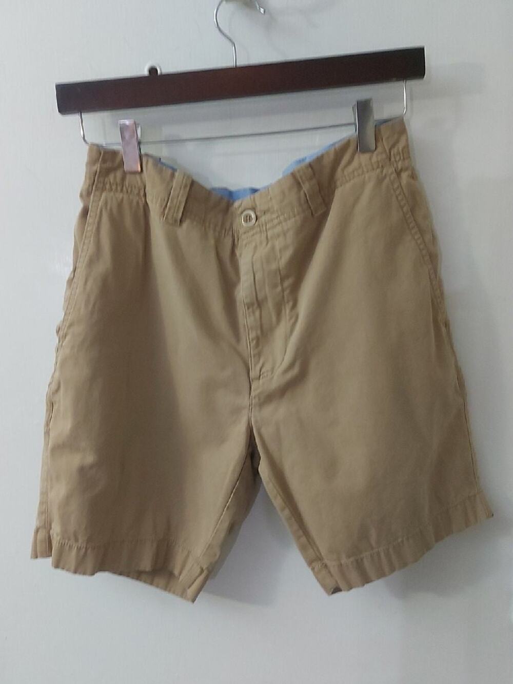 Roundtree & Yorke Casuals Flat Front Bermuda Khaki Shorts 30 Vacation Academia